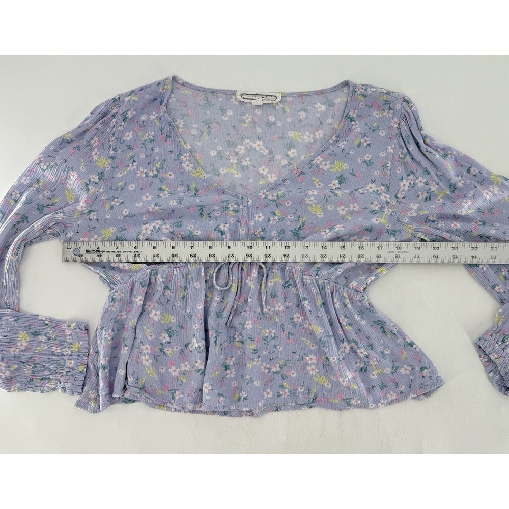 Hippie Rose Faux Tie Waist Babydoll Periwinkle Floral Top Sz L Fairy Cottage - Picture 9 of 9